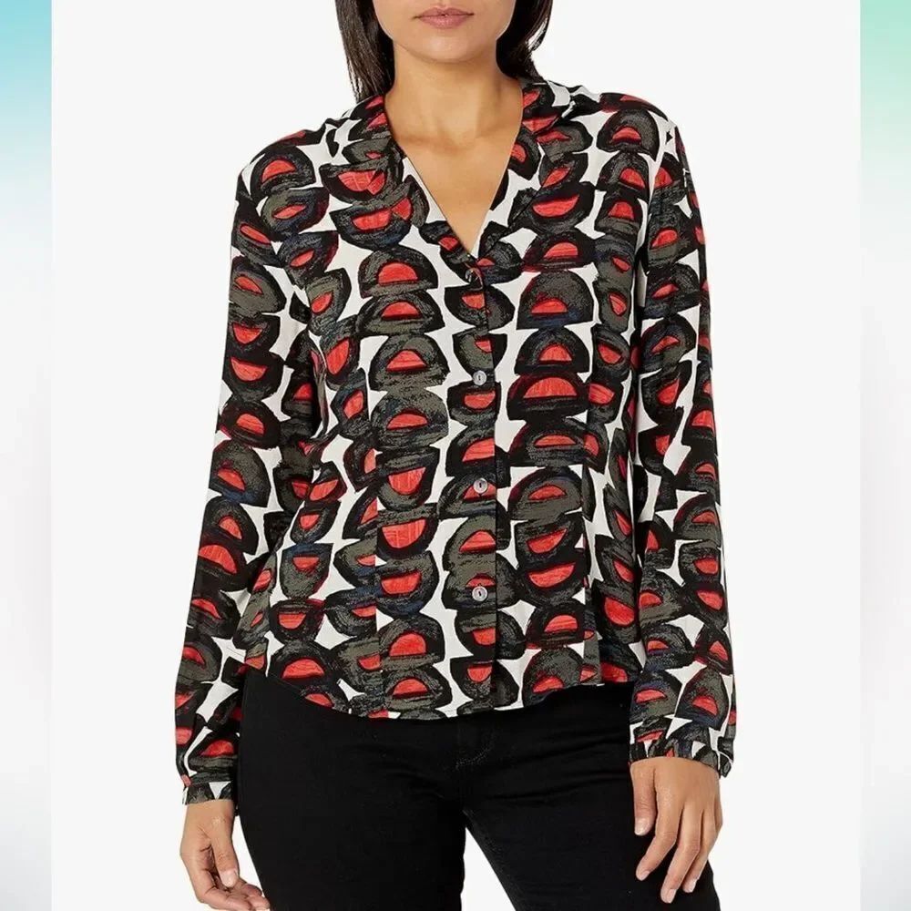 NIC+ZOE Darling Top Abstract Print Long Sleeve Button Down Shirt Size M